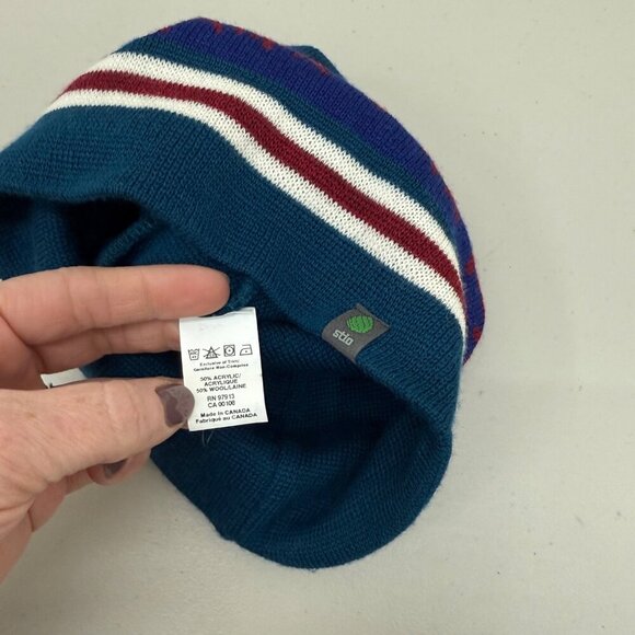 Stio Mountain Stripe Wool Blend Knit Pom Beanie Winter Hat Cap Adult Onesize - Picture 3 of 4